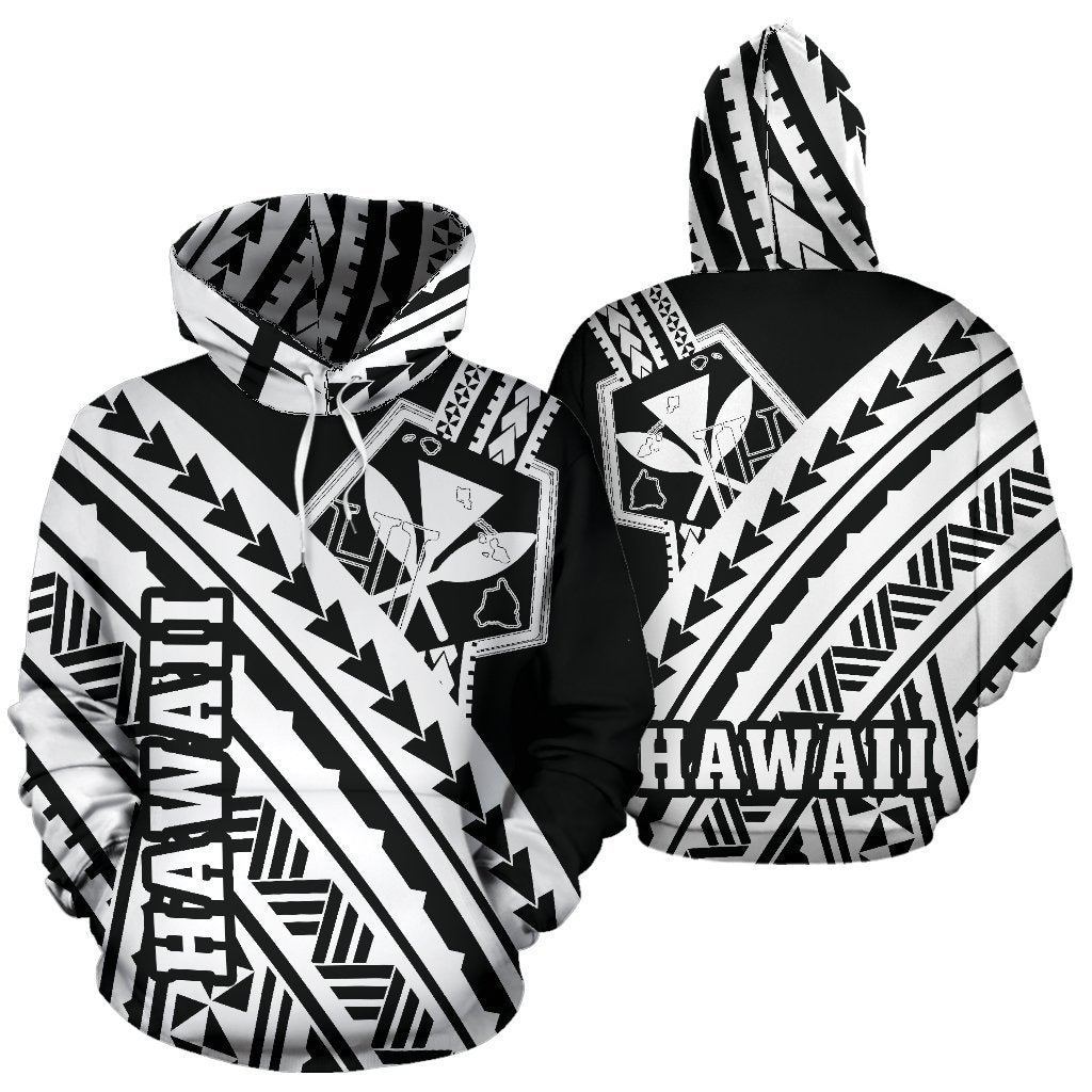 Hawaii Kanaka Polynesian Hoodie - Poly Style White And Black - AH - J1-ALL OVER PRINT HOODIES (P)-Phaethon-Hoodie-S-Vibe Cosy™