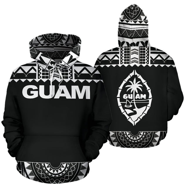 Guam All Over Hoodie - Polynesian Black And White-ALL OVER PRINT HOODIES-HP Arts-Hoodie-S-Black And White-Vibe Cosy™