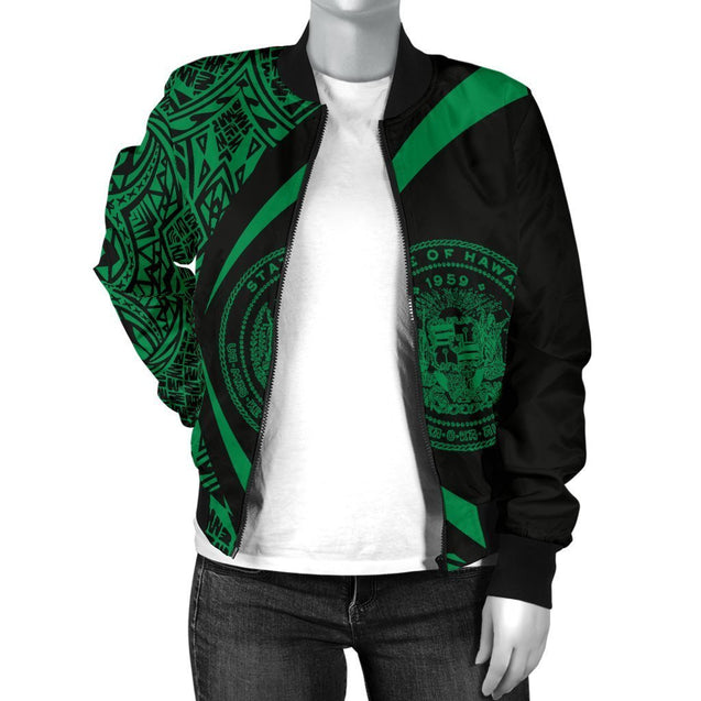 Hawaii Coat Of Arm Women's Bomber Jacket - Circle Style 04 - AH - J1-BOMBER JACKETS (P)-Phaethon-Women's Bomber Jacket-S-White-Vibe Cosy™