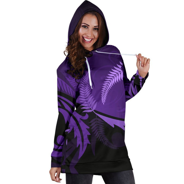 New Zealand Silver Fern Hoodie Dress Purple-Apparel-HD09-Hoodie Dress-S-Vibe Cosy™