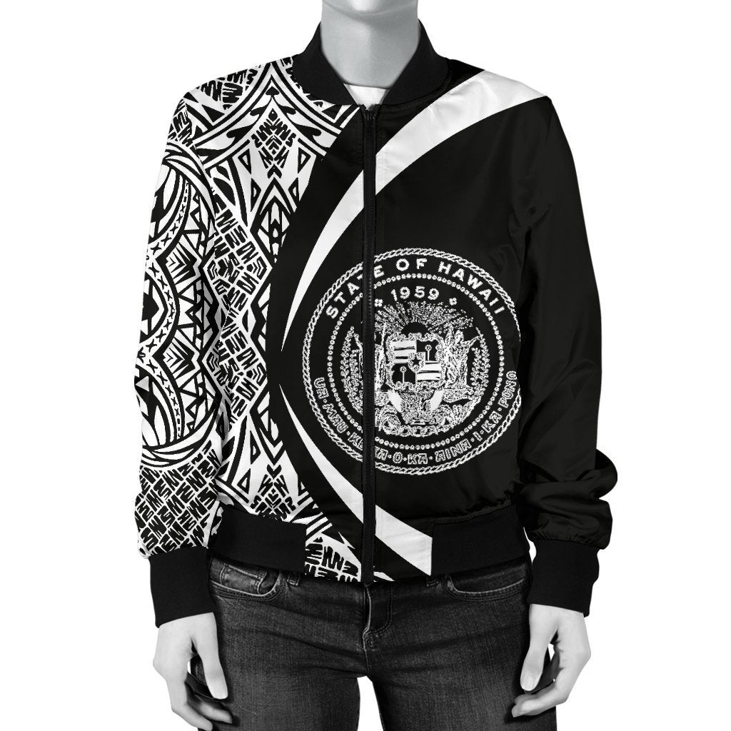 Hawaii Coat Of Arm Women's Bomber Jacket - Circle Style 01 - AH - J1-BOMBER JACKETS (P)-Phaethon-Women's Bomber Jacket-S-White-Vibe Cosy™
