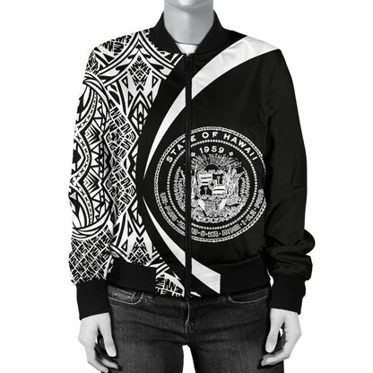 Hawaii Coat Of Arm Women's Bomber Jacket - Circle Style 01 - AH - J1-BOMBER JACKETS (P)-Phaethon-Women's Bomber Jacket-S-White-Vibe Cosy™