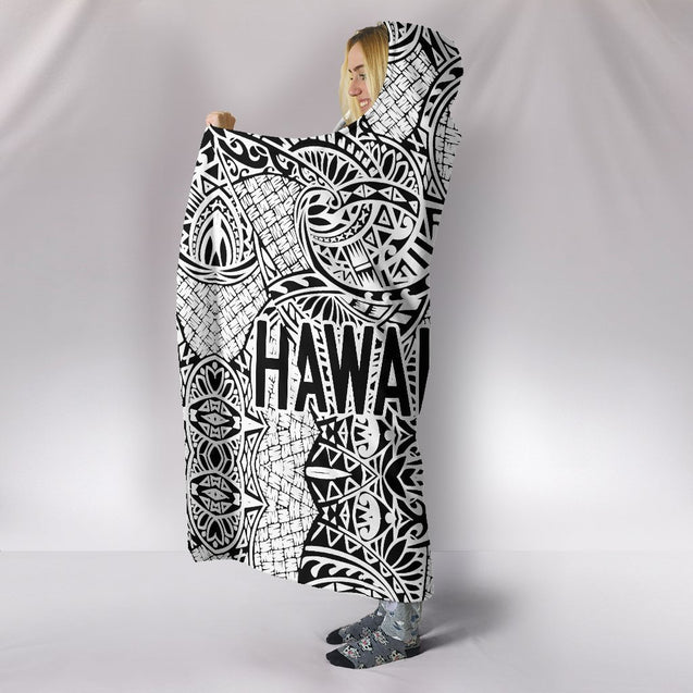 Hawaii Polynesian Hooded Blanket - Circle Style 01 J1-HOODED BLANKETS (P)-Phaethon-Hooded Blanket-Youth 60"x45"-White-Vibe Cosy™