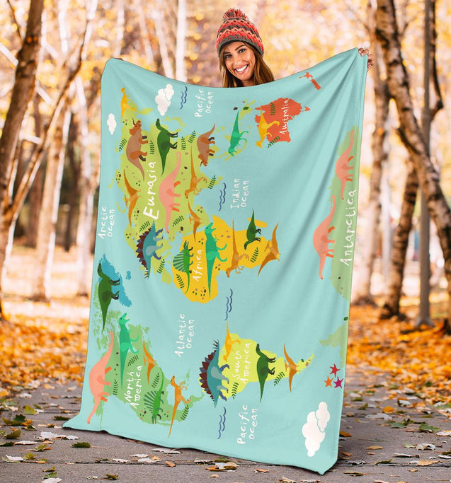 Dinosaur Continent World Map-Amaze Style™-Premium BlanketDinosaur Continent World Map-Youth (56 x 43 inches / 140 x 110 cm)-Vibe Cosy™