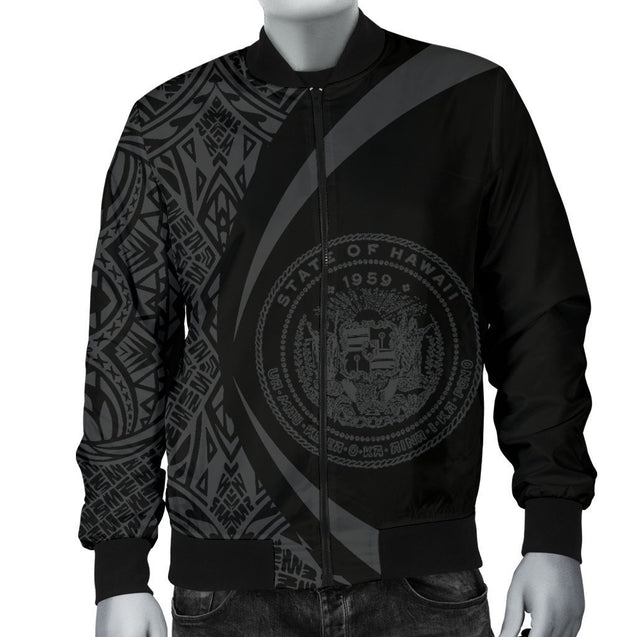 Hawaii Coat Of Arm Polynesian Men's Bomber Jacket - Circle Style 06 - AH - J1-BOMBER JACKETS (P)-Phaethon-Men's Bomber Jacket-S-White-Vibe Cosy™