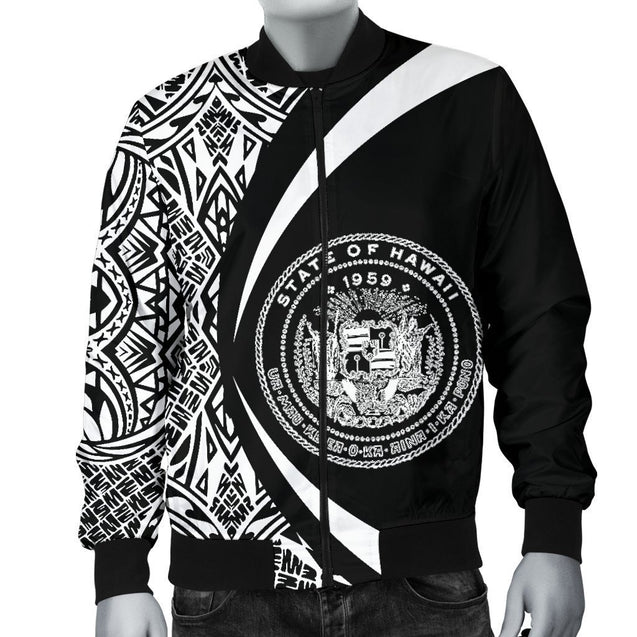 Hawaii Coat Of Arm Polynesian Men's Bomber Jacket - PL-BOMBER JACKETS (P)-PL8386-Men's Bomber Jacket-S-White-Vibe Cosy™