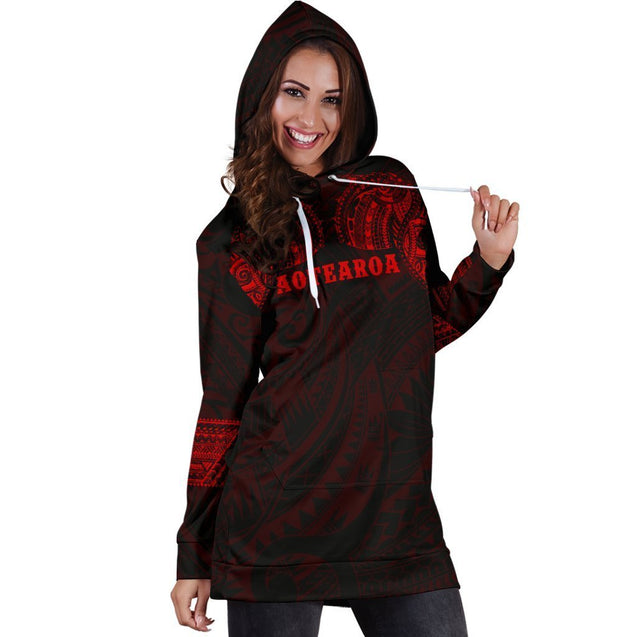 Aotearoa Maori Tattoo Hoodie Dress Red K4-Apparel-HD09-Hoodie Dress-S-Vibe Cosy™