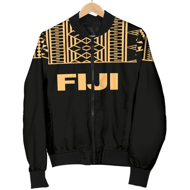 Fiji Bomber Jacket - Polynesian Gold Version - BN09-BOMBER JACKETS (P)-Khanh Arts-Men's Bomber Jacket-S-White-Vibe Cosy™