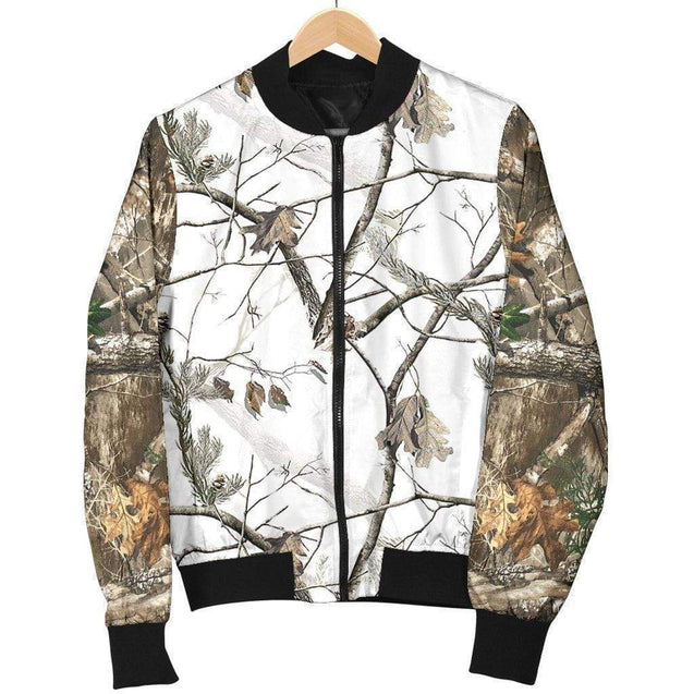 Men's Bomber Jacket - Reel Tree Snow Camo-HP Arts-Men's Bomber Jacket - Men's Bomber Jacket - Reel Tree Snow Camo-S-Vibe Cosy™