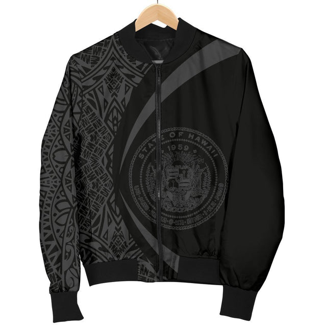 Hawaii Coat Of Arm Polynesian Men's Bomber Jacket - Circle Style 06 - AH - J1-BOMBER JACKETS (P)-Phaethon-Men's Bomber Jacket-S-White-Vibe Cosy™