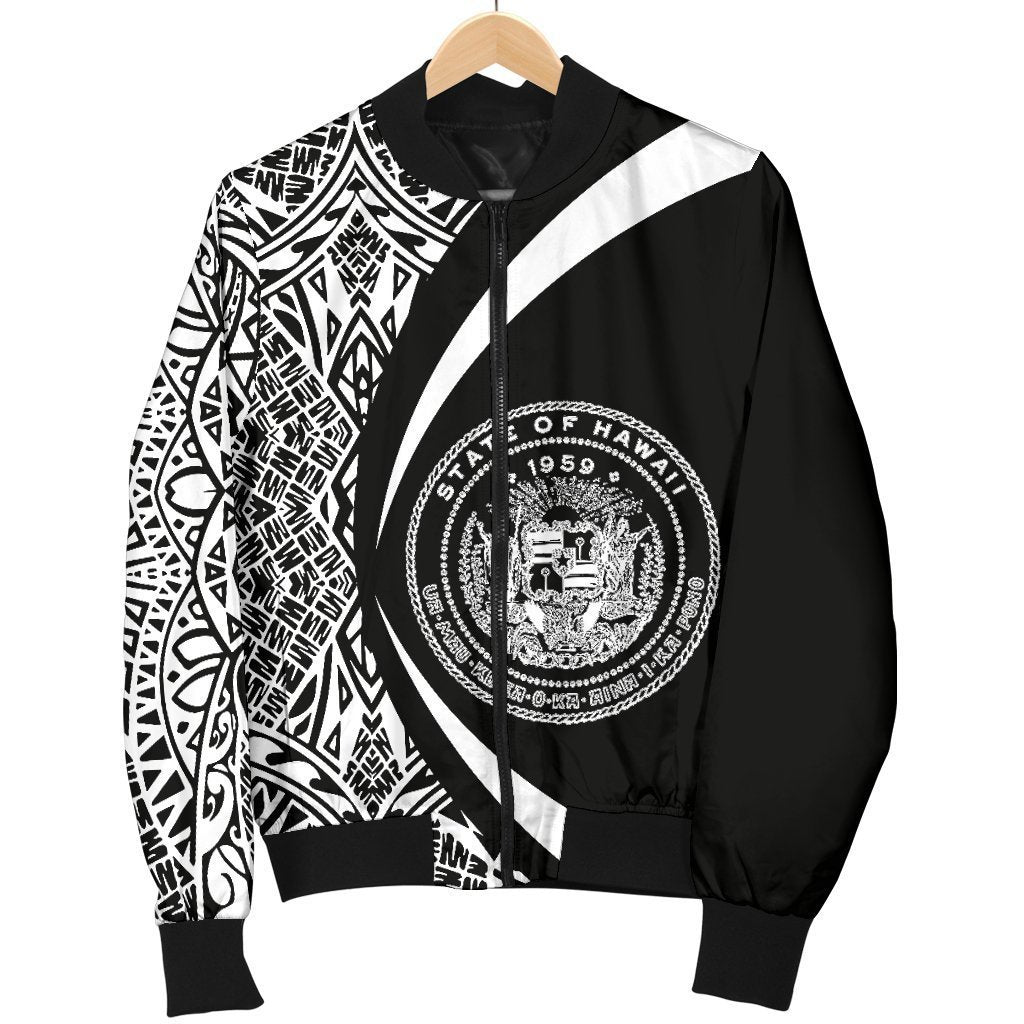 Hawaii Coat Of Arm Women's Bomber Jacket - Circle Style 01 - AH - J1-BOMBER JACKETS (P)-Phaethon-Women's Bomber Jacket-S-White-Vibe Cosy™