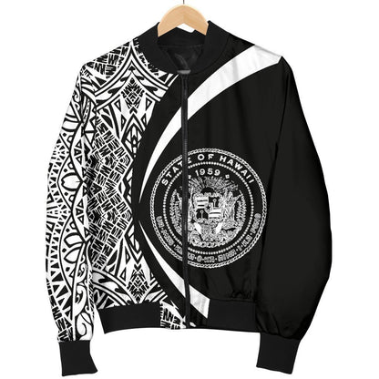 Hawaii Coat Of Arm Women's Bomber Jacket - Circle Style 01 - AH - J1-BOMBER JACKETS (P)-Phaethon-Women's Bomber Jacket-S-White-Vibe Cosy™