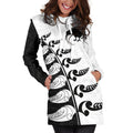 Aotearoa Silver Fern Koru Style Hoodie Dress Black White K4-Apparel-HD09-Hoodie Dress-S-Vibe Cosy™
