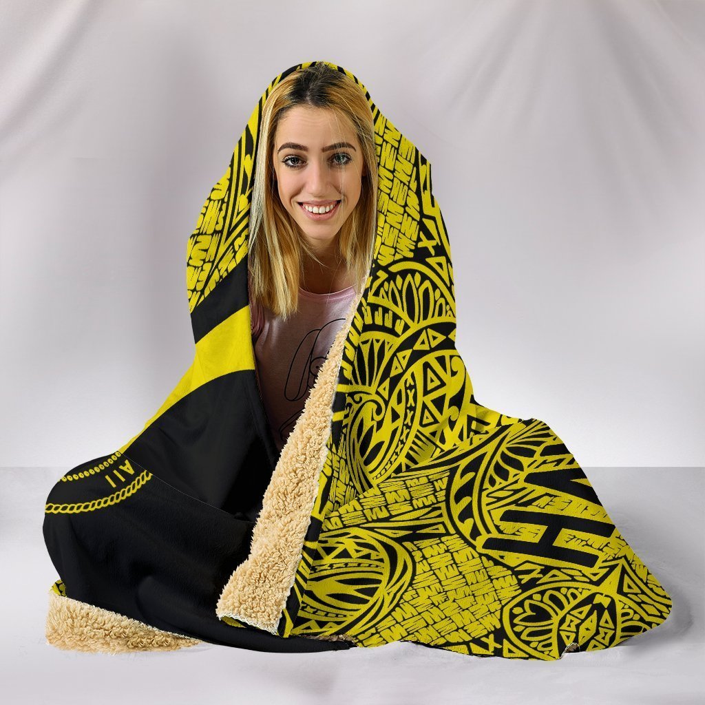 Hawaii Polynesian Hooded Blanket - Circle Style 04 J1-HOODED BLANKETS (P)-Phaethon-Hooded Blanket-Youth 60"x45"-Black-Vibe Cosy™