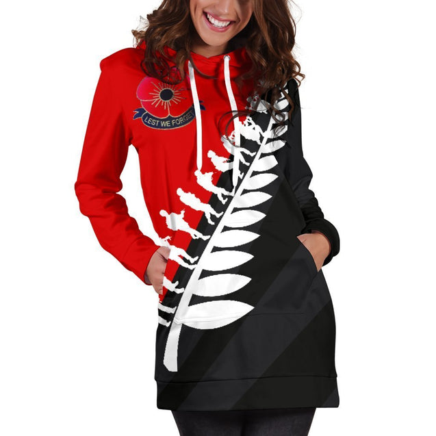 Lest We Forget New Zealand Hoodie Dress K52-Apparel-HD09-Hoodie Dress-S-Vibe Cosy™