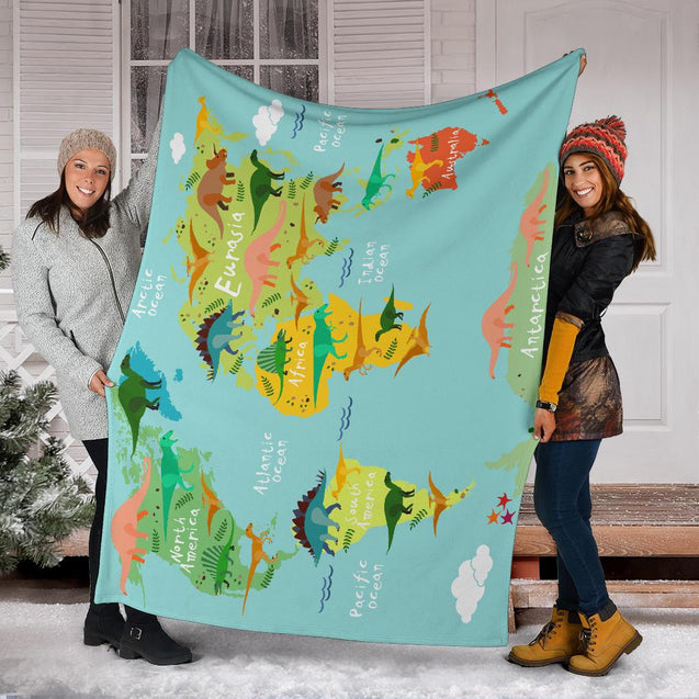 Dinosaur Continent World Map-Amaze Style™-Premium BlanketDinosaur Continent World Map-Youth (56 x 43 inches / 140 x 110 cm)-Vibe Cosy™