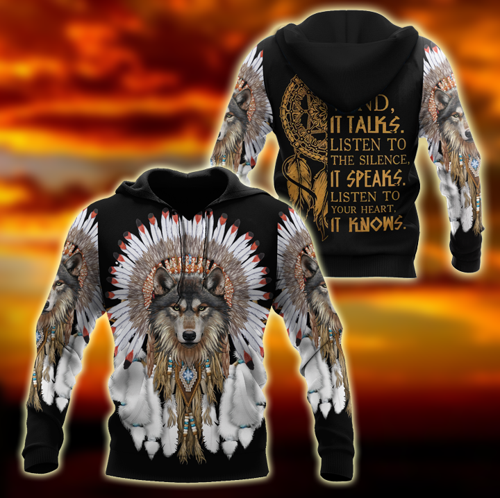 Wolf Native American Hoodie 3D All Over Printed Shirts