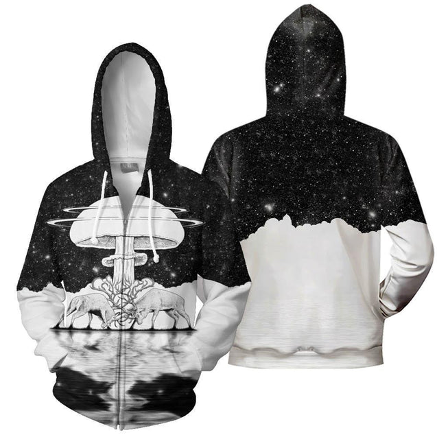 All Over Print Monochrome Mushroom Hoodie-Apparel-NTH-Zip Up Hoodie-S-Vibe Cosy™