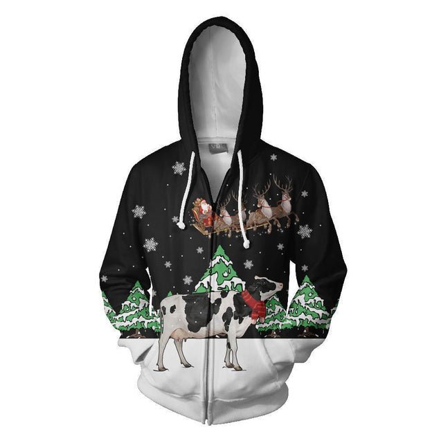 Dairy Cow For Christmas Clothes-Apparel-HD09-Zipped Hoodie-S-Vibe Cosy™