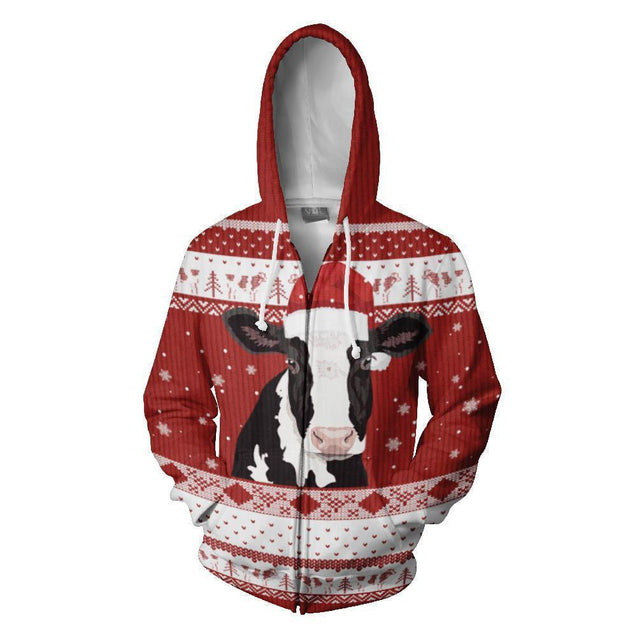 Cow Christmas Clothes-Apparel-HD09-Zipped Hoodie-S-Vibe Cosy™