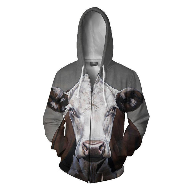 Beautiful Cow Face Clothes-Apparel-HD09-Zipped Hoodie-S-Vibe Cosy™