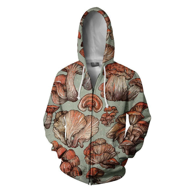All Over Print forest mushrooms-Apparel-NTH-Zipped Hoodie-S-Vibe Cosy™