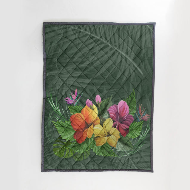 Hawaii Hibicus Quilt Blanket - AH - J4-QUILT BLANKETS-PodEz-Twin-White-100% Cotton-Vibe Cosy™