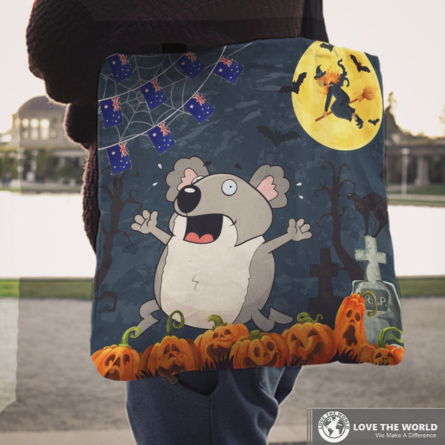 Halloween tote bags - Australia scared koala in graveyard NN9-TOTE BAGS-HP Arts-Halloween tote bags - Australia scared koala in graveyard NN9-Vibe Cosy™