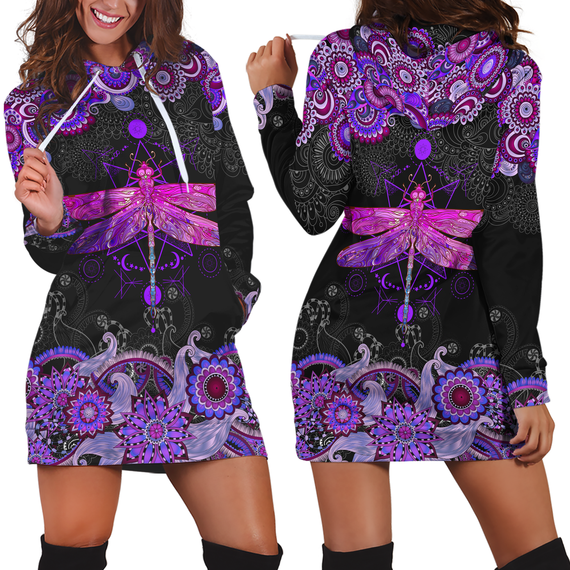 3D All Over Amazing Purple Dragonfly Hoodie Dress Blanket JJ140401-Apparel-TA-Hoodie Dress-S-Vibe Cosy™