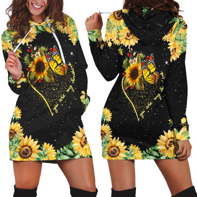 You Are My Sunshine Butterfly Hoodie Dress Women JJW25082004