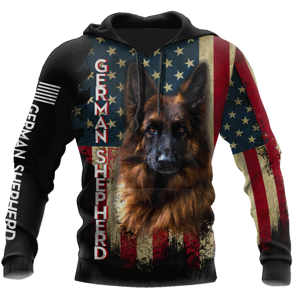 German Shepherd American Flag 3D All Over Print Hoodie