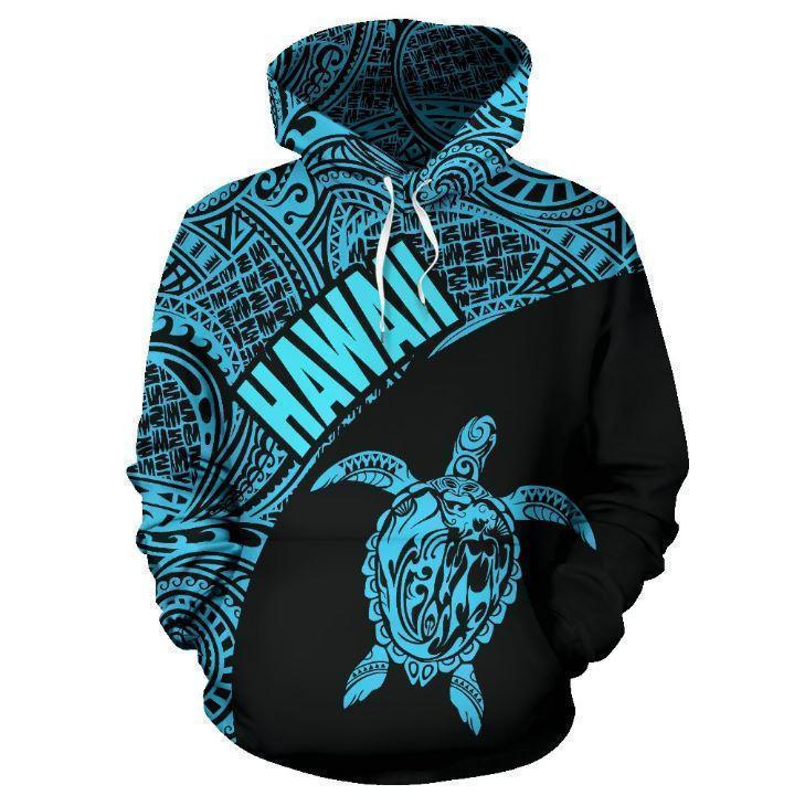 Hawaii Hoodie Turtle Mermaid Polynesian Wave - Blue Hoodie-Apparel-Phaethon-Hoodie-S-Vibe Cosy™