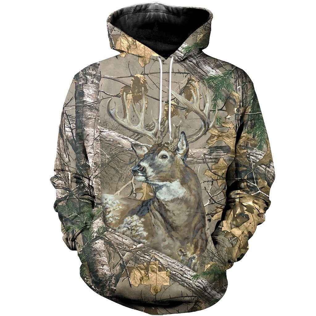 3D All Over Printed Deer in Camo-Apparel-HP Arts-Hoodie-S-Vibe Cosy™