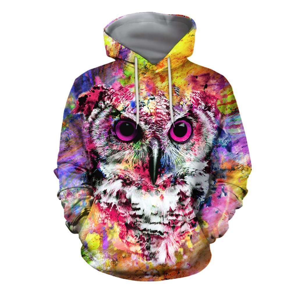 3D All Over Printed Colorful Owl Shirts and Shorts-Apparel-HP Arts-Hoodie-S-Vibe Cosy™