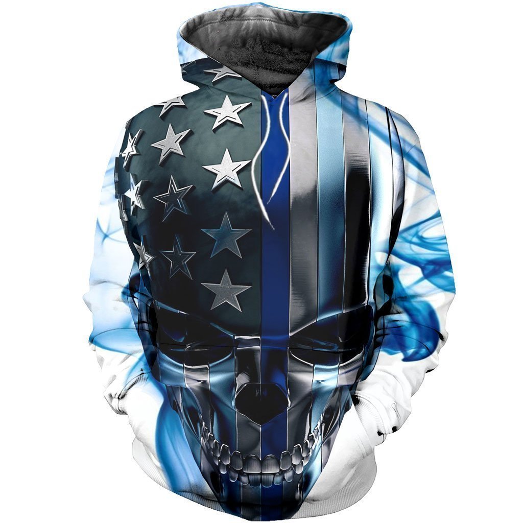 3D All Over Printed Skull Thin Blue Line-Apparel-HP Arts-Hoodie-S-Vibe Cosy™