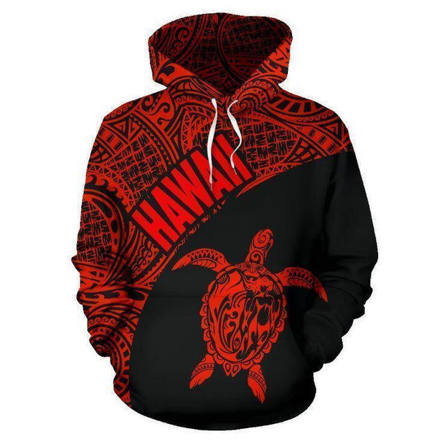 Hawaii Hoodie Turtle Mermaid Polynesian Wave - Red Hoodie-Apparel-Phaethon-Hoodie-S-Vibe Cosy™