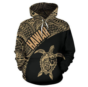 Hawaii Hoodie Turtle Mermaid Polynesian Wave - Gold Hoodie-Apparel-Phaethon-Hoodie-S-Vibe Cosy™