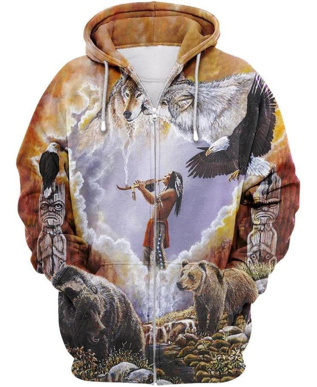 Wolf 3D All Over Printed Shirts For Men and Women TT120807-Apparel-TT-Zip-Up Hoodie-S-Vibe Cosy™