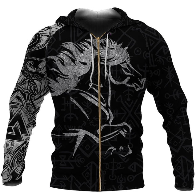 Icelandic Horse Hoodie Viking Style-Apparel-HP Arts-Zipped Hoodie-S-Vibe Cosy™