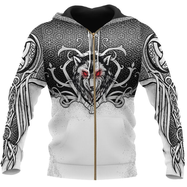 Viking Hoodie - Wolf And Guard-Apparel-HP Arts-Zipped Hoodie-S-Vibe Cosy™