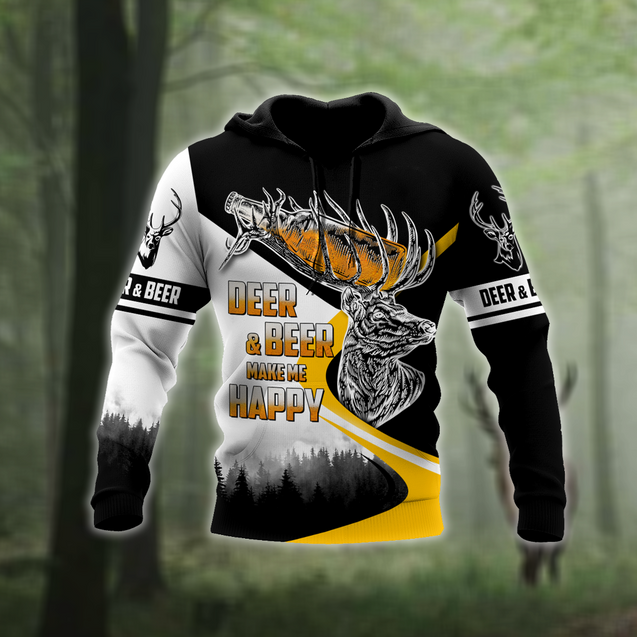 Deer and Beer Make Me Happy 3D All Over Print Hoodie DQB09222002