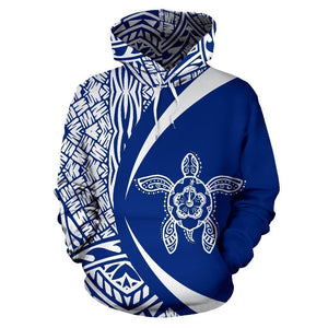 Hawaii Turtle Polynesian Hoodie - Circle Style White And Blue Color - AH - J9-ALL OVER PRINT ZIP HOODIES (P)-Phaethon-Hoodie-S-White And Blue-Vibe Cosy™