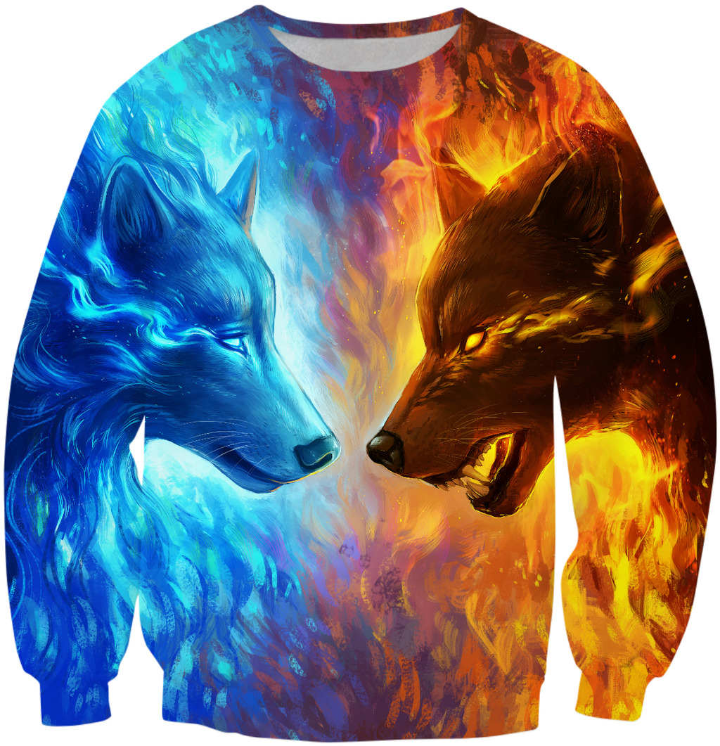 3D All Over Print blue and red wolf Hoodie-Apparel-HD09-Sweat Shirt-S-Vibe Cosy™