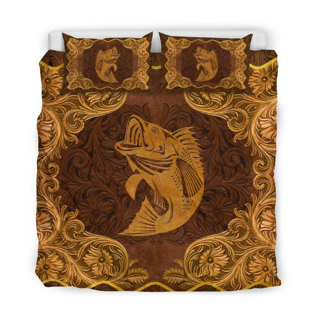 Love Bass Fish antique golden frame 3d printed Bedding set