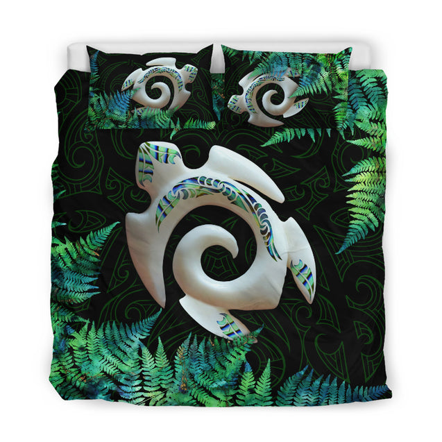 Koru Horu Turtle Silver Fern Paua Shell Maori Bedding set