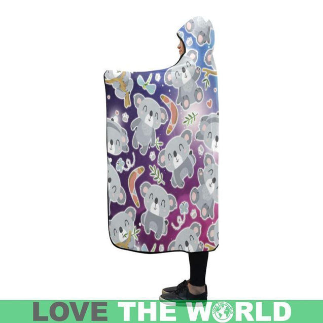 KOALA GALAXY PATTERN HOODED BLANKET - BN02-HOODED BLANKETS-HP Arts-One Size-koala Hooded Blanket 80''x56''-Vibe Cosy™