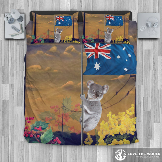 Australia Climbing Koala Bedding Set 02 K5-BEDDING SETS-HP Arts-Bedding Set - Black - AUSTRALIA CLIMBING KOALA BEDDING SET 02 C1-King-Black-Vibe Cosy™