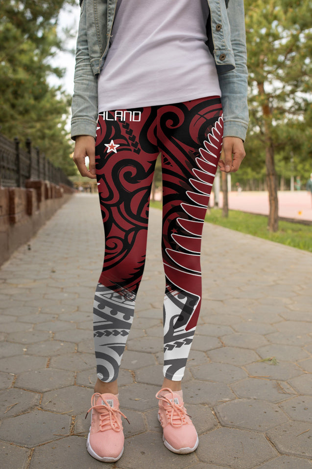 New Zealand Maori Fern Red Edition Leggings-Apparel-HD09-Legging-S-Vibe Cosy™