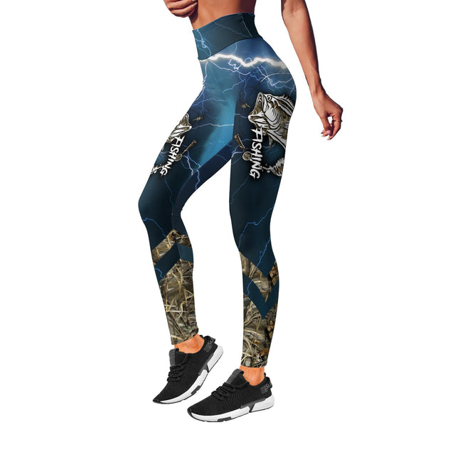 Bass Fishing - lines blue tattoos Camo Combo Legging + Tank TR300306 - Amaze Style™-Apparel