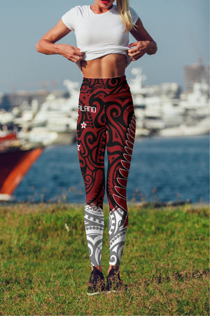 New Zealand Maori Fern Red Edition High Waist Leggings NVD-Apparel-Dung Van-Legging-S-Vibe Cosy™